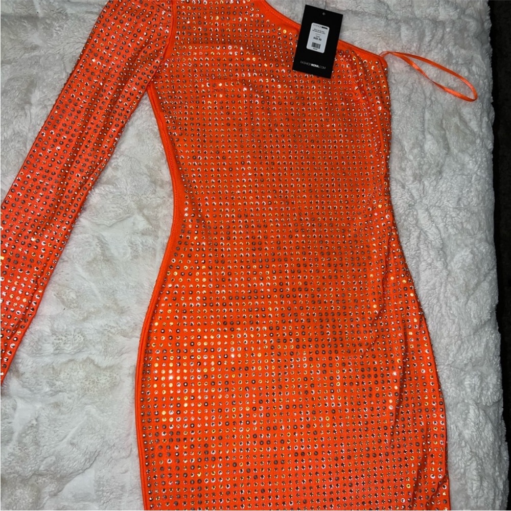 FASHION NOVA Orange Embellished Dress